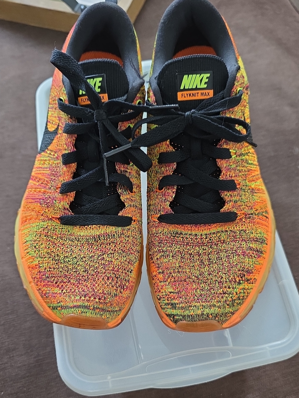 Nike Womens 9 ½ Mens 7 ½ Flyknit Max Sneakers - Orange/Black/Yellow